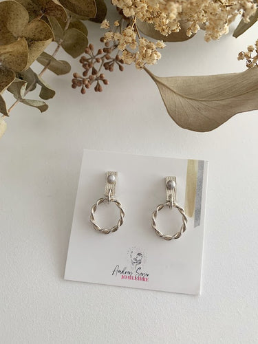 Boucles d'oreilles rectangles et torsades en argent